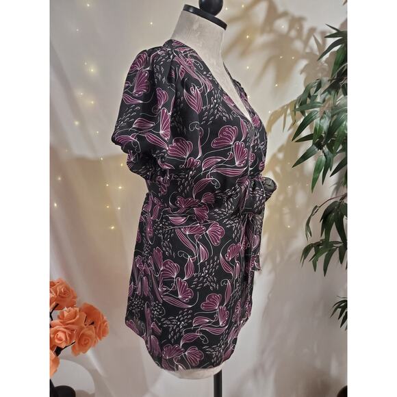 Vtg 90s Y2K NWT Max Studio Sheer Floral Babydoll Tie Top Size L Whimsigoth Fairy - Picture 4 of 11